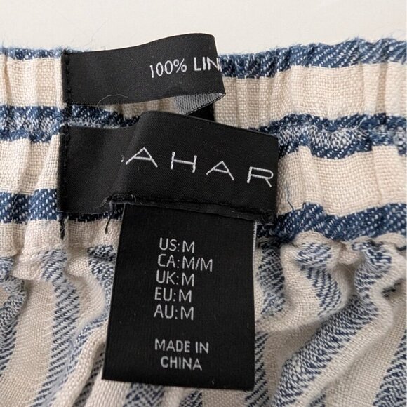 Tahari 100% Linen Stripe Maxi Skirt Womens Size Medium Blue Coastal Button Front - Picture 6 of 10